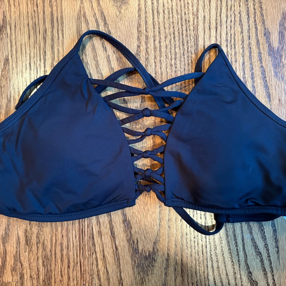 Kenneth Cole Black Lace-Up Bikini Top